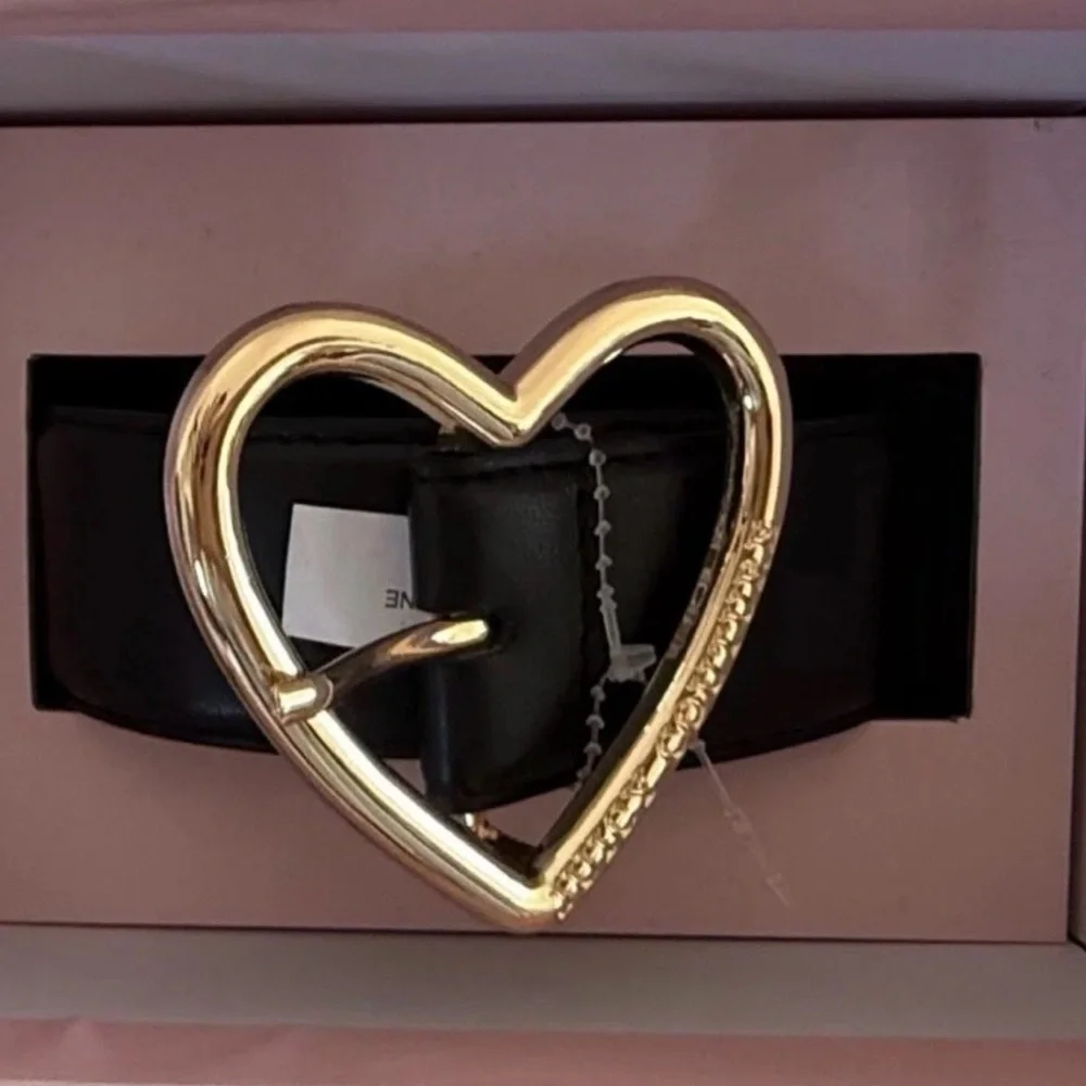 JUICY COUTURE Black BELT Gold Tone Heart Buckle NEW IN BOX L/XL